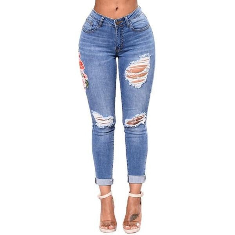 Chic Women's Ripped Pencil Pants - HalleBeauty