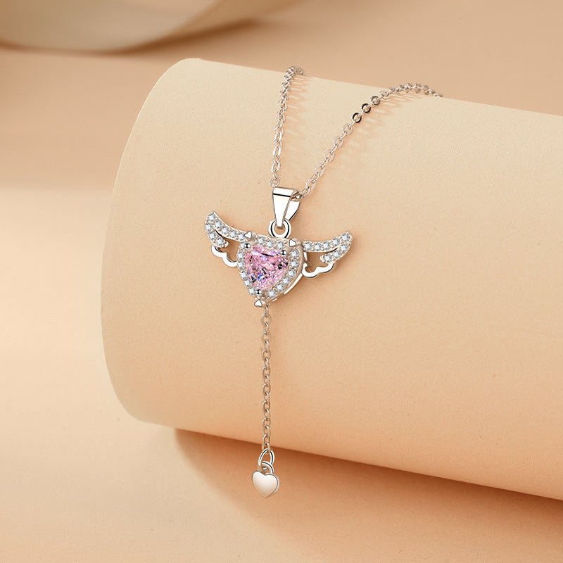 Cupid Heart Angel Wings Tassel Necklace Clavicle Chain Women Jewelry Gift Valentine's Day - HalleBeauty