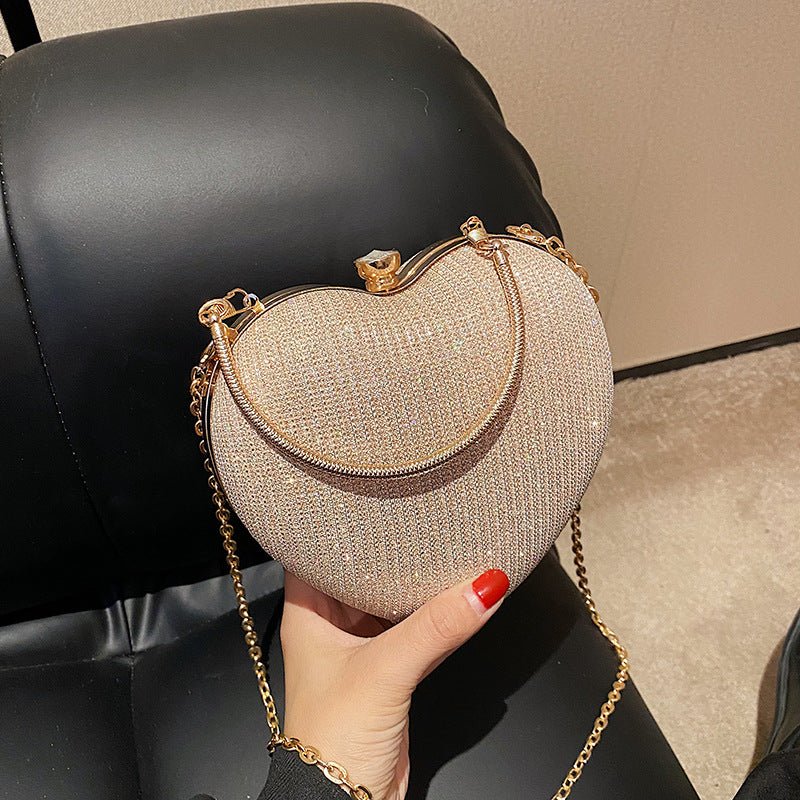 Fashion Chain Crossbody Handheld Bag with Peach Heart Design - HalleBeauty