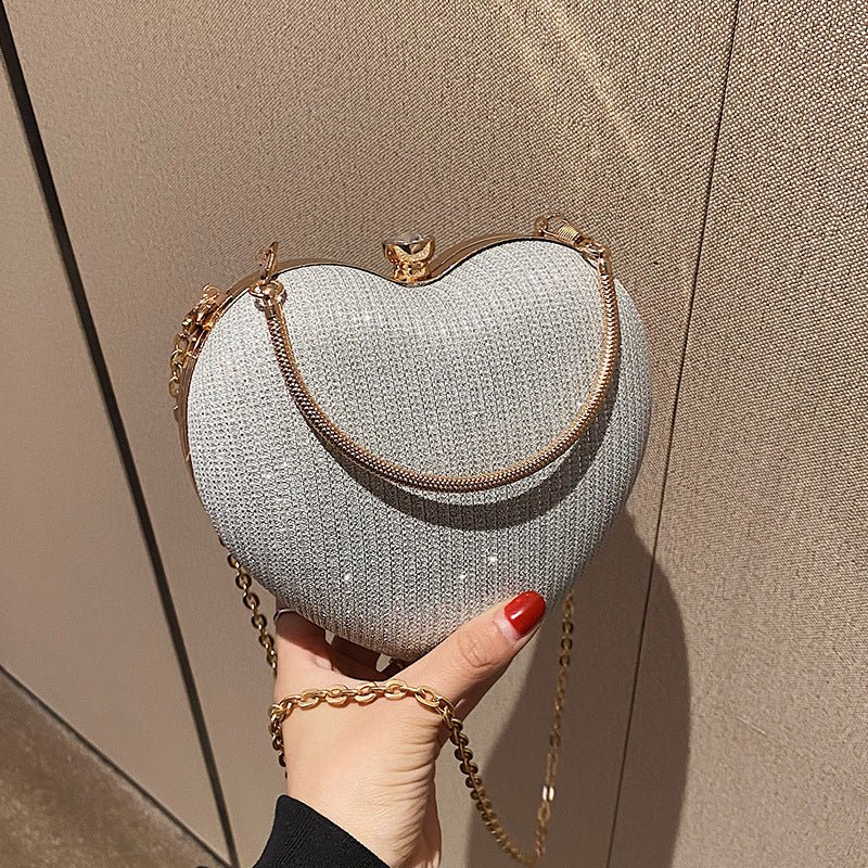 Fashion Chain Crossbody Handheld Bag with Peach Heart Design - HalleBeauty