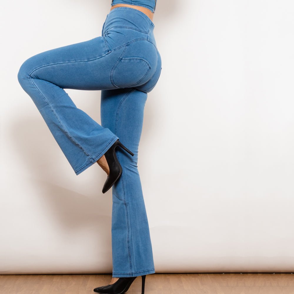 Light Blue High-Waist Flare Jeans - Shaping Jeggings for Women - HalleBeauty
