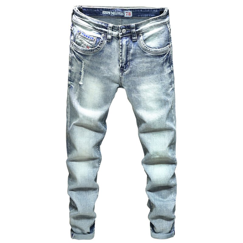 Men's Light Blue Jeans: Distressed Denim Style