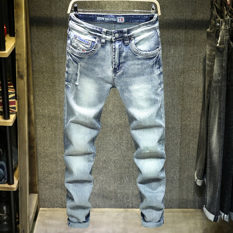 Men's Light Blue Jeans: Distressed Denim Style 