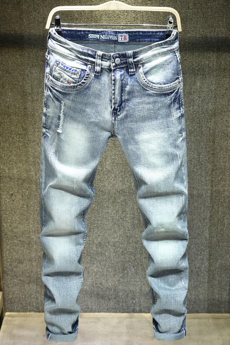 Men's Light Blue Jeans: Distressed Denim Style