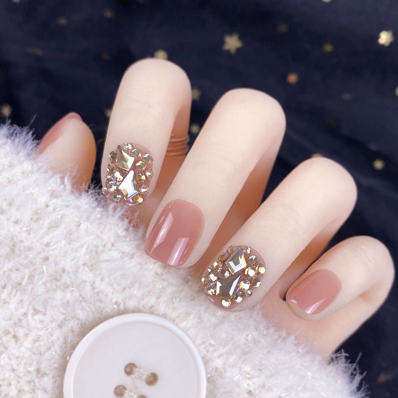 Luxury Champagne Gold Full Diamond Manicure Patches: Premium Finished Fake Nails - HalleBeauty