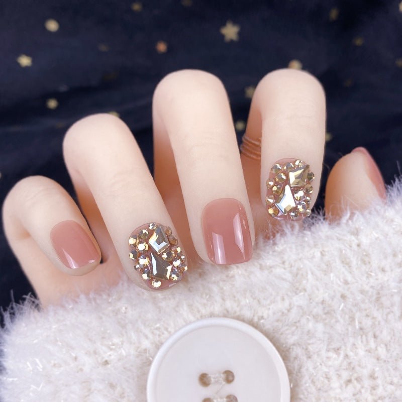 Luxury Champagne Gold Full Diamond Manicure Patches - HalleBeauty