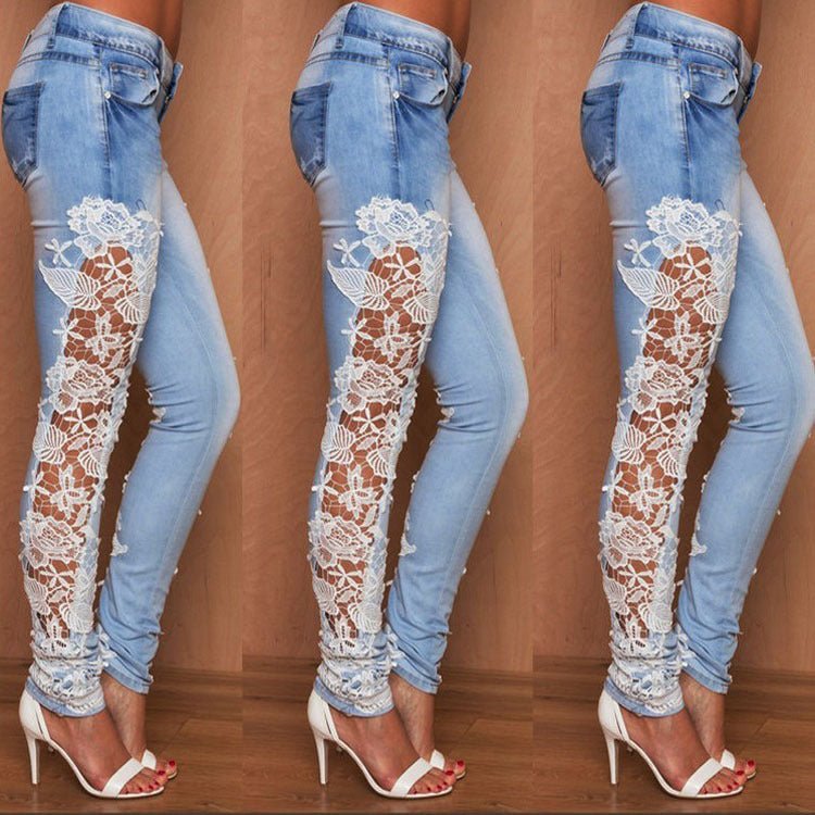 Luxury Lace Jeans for Women - Elegant & Stylish Denim Fashion - HalleBeauty