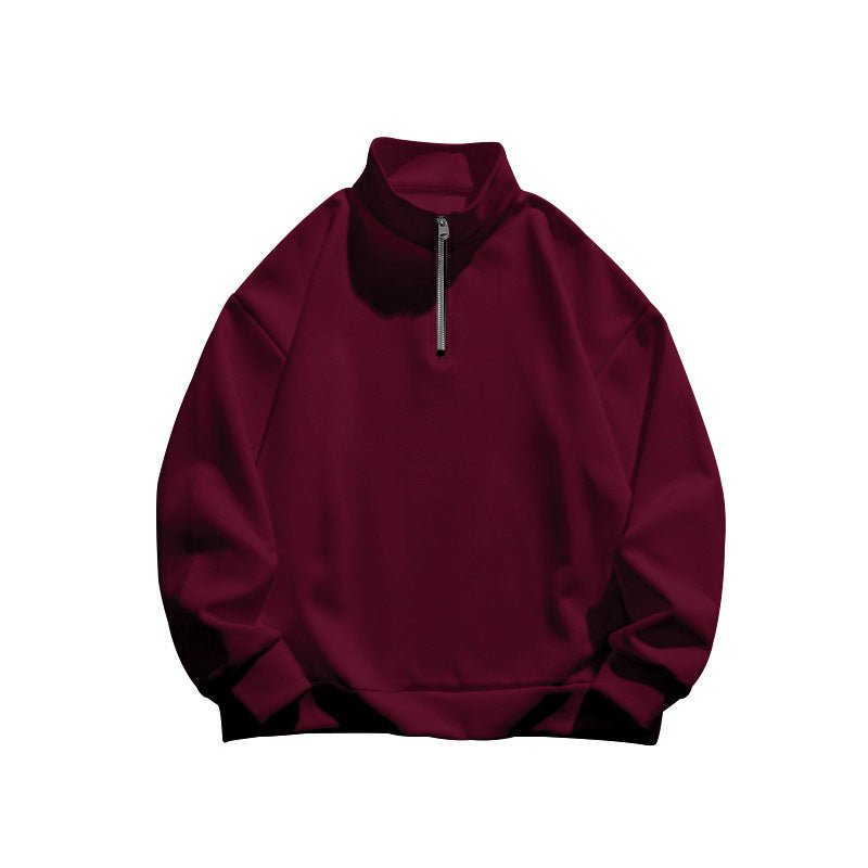 Men's Brushed Hoodie with Stand Collar and Half Zip - Long Sleeve - HalleBeauty