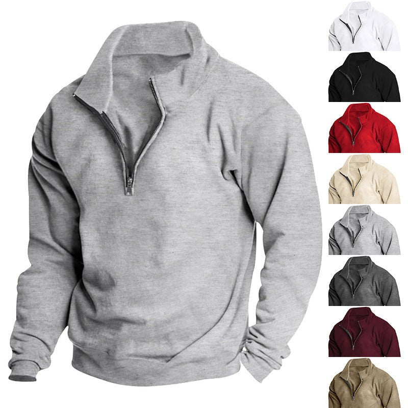 Men's Brushed Hoodie with Stand Collar and Half Zip - Long Sleeve - HalleBeauty