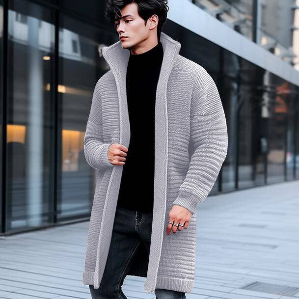 Men's Mid-Length Solid Color Sweater Coat - Stylish & Comfortable Outerwear for Men - HalleBeauty
