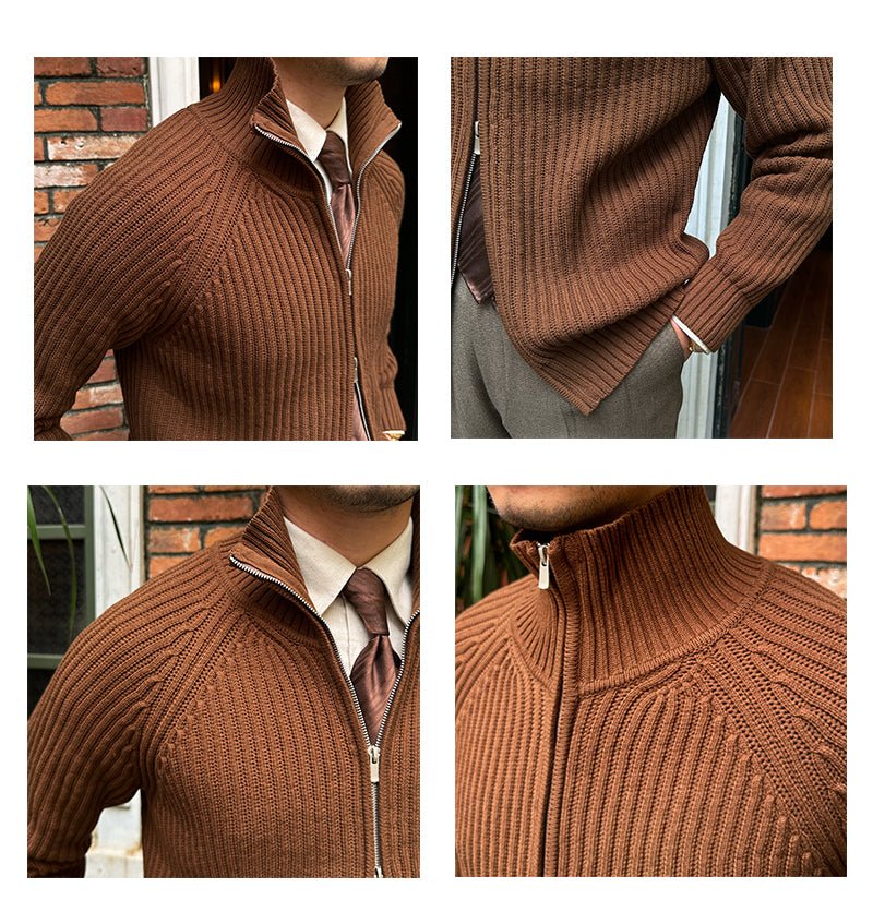 Men's Retro Slim Stand-Collar Cardigan: Vintage Inspired Style - HalleBeauty