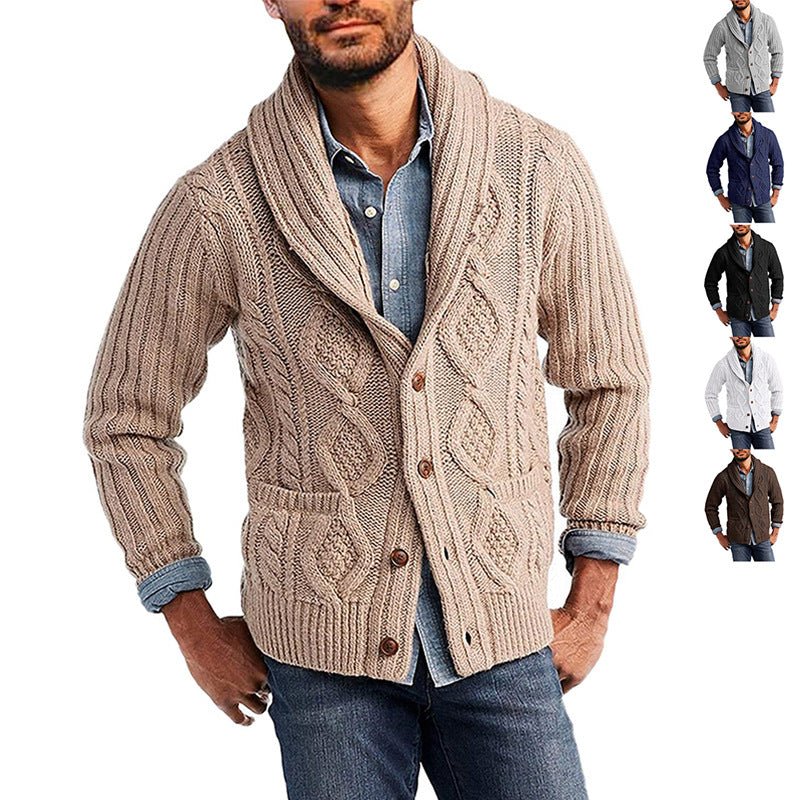 Men's Solid Color Long Sleeve Knit Coat for Autumn and Winter - HalleBeauty