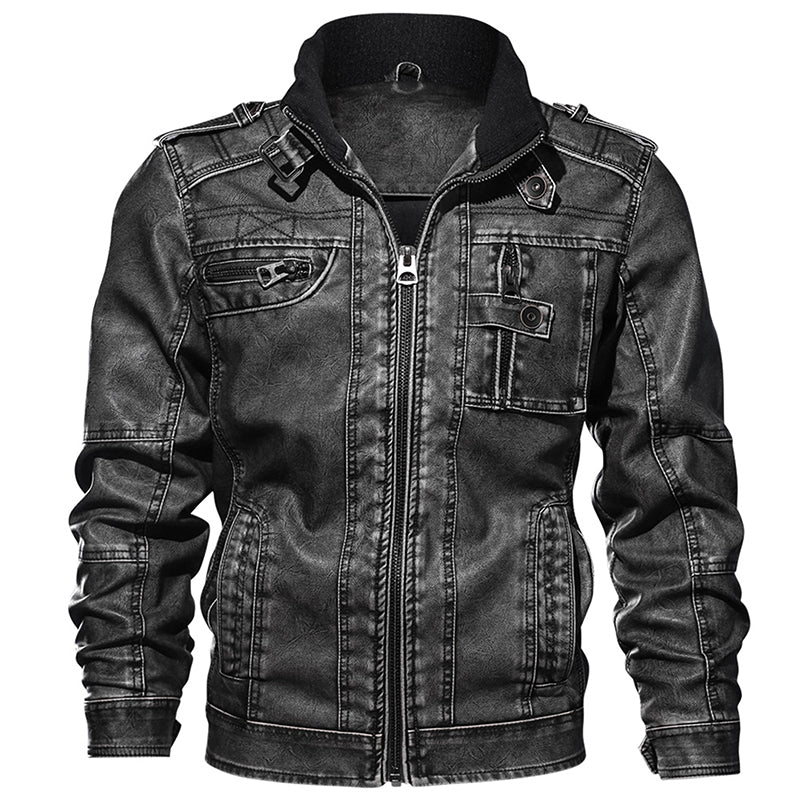 Men's Thick Windproof Motorcycle PU Leather Jacket: Casual Winter Style - HalleBeauty