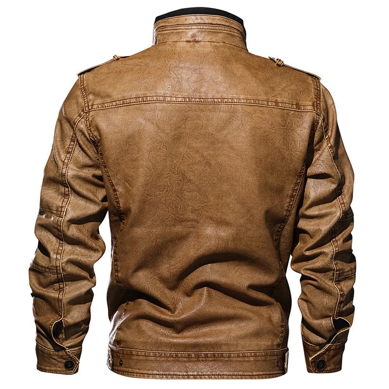 Men's Thick Windproof Motorcycle PU Leather Jacket - Casual Winter Style - HalleBeauty