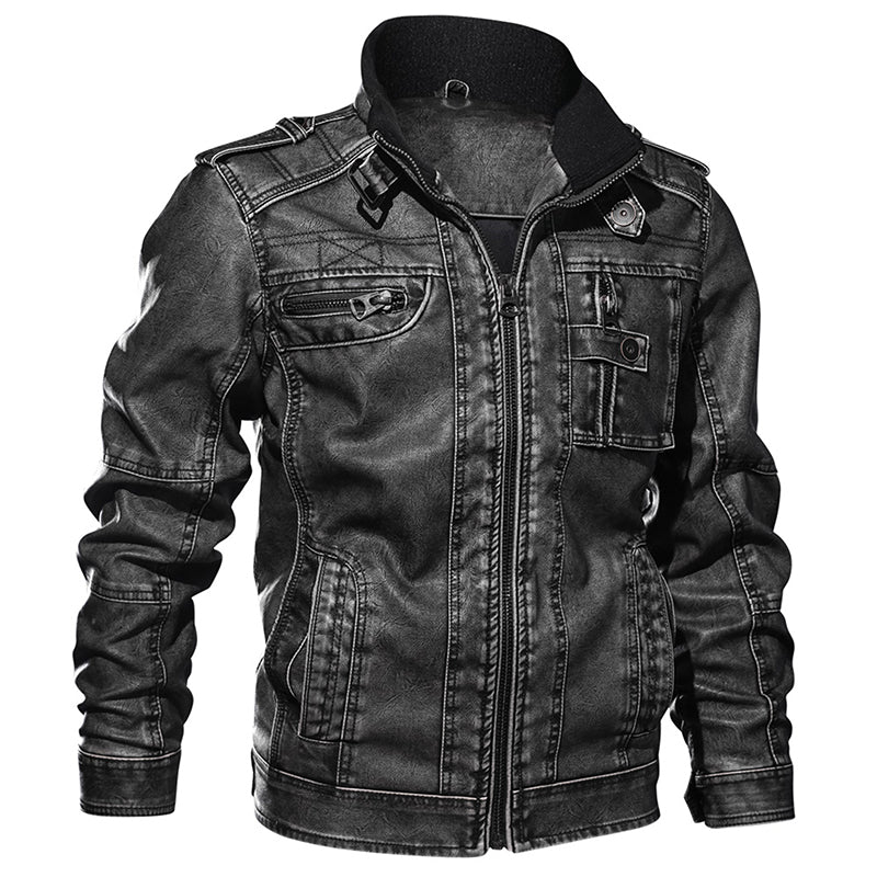 Men's Thick Windproof Motorcycle PU Leather Jacket - Casual Winter Style - HalleBeauty
