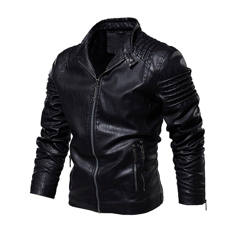 Men's Trendy Warm PU Leather Motorcycle Jacket for Autumn and Winter - HalleBeauty