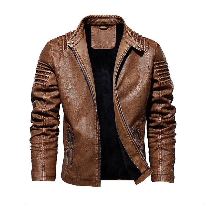 Men's Trendy Warm PU Leather Motorcycle Jacket: Autumn/Winter Essential - HalleBeauty
