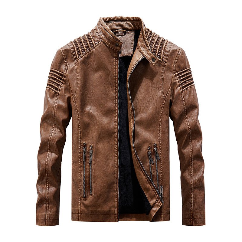 Men's Trendy Warm PU Leather Motorcycle Jacket for Autumn and Winter - HalleBeauty