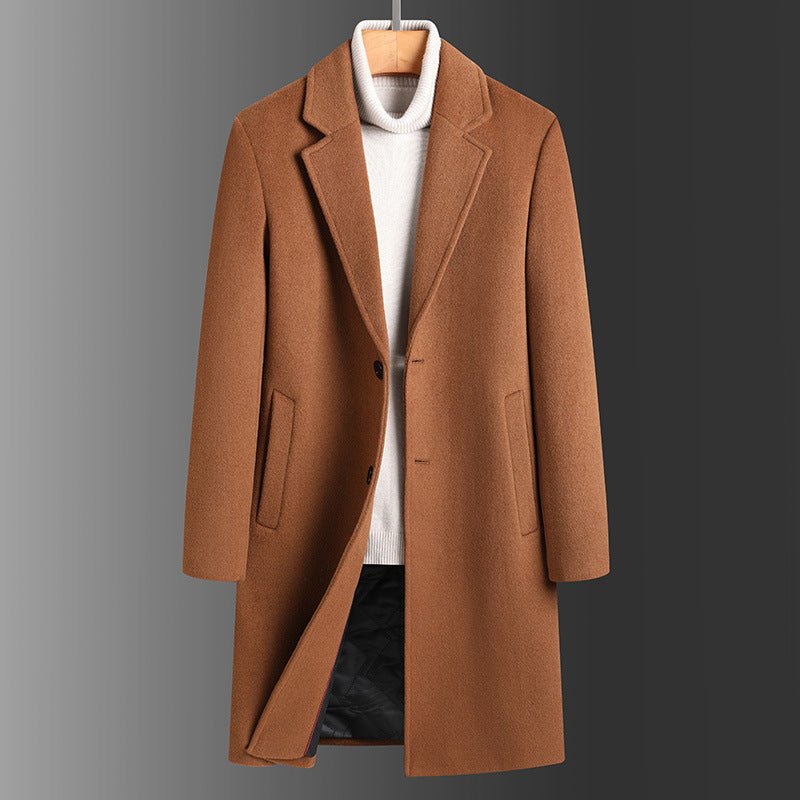 Men's Winter Woolen Trench Coat - Slim Fit, Long, Casual & Thick Warm Jacket for Cold Weather - HalleBeauty