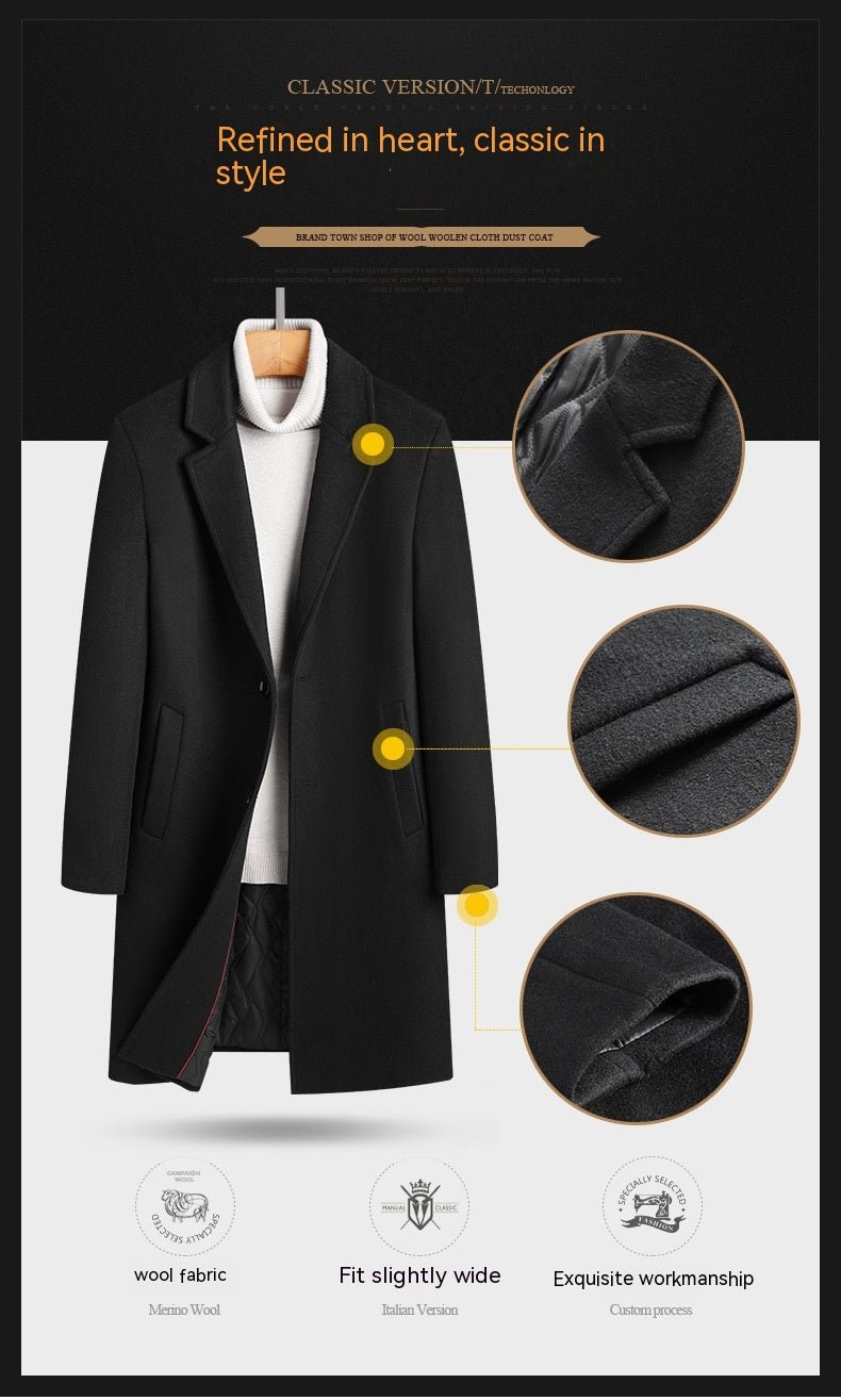 Men's Winter Woolen Trench Coat - Slim Fit, Long, Casual & Thick Warm Jacket for Cold Weather - HalleBeauty