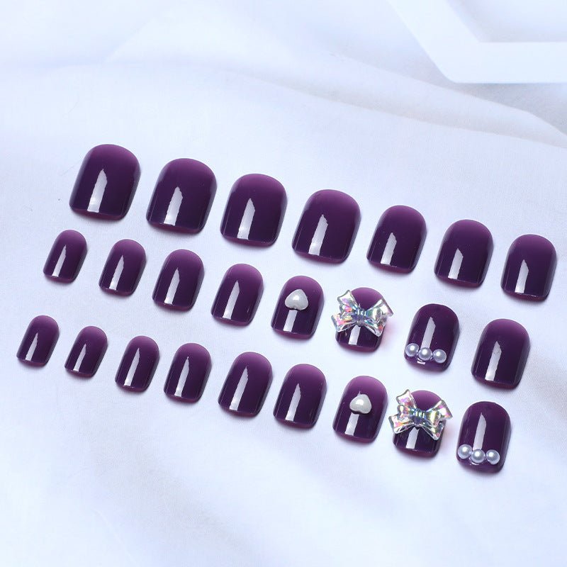 Nails With Diamonds and Purple Fake Nails - HalleBeauty