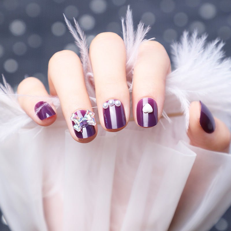 Nails With Diamonds and Purple Fake Nails - HalleBeauty