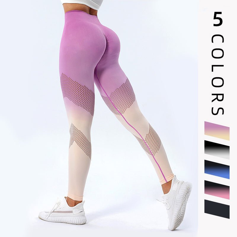 New Hollow Design Gradient Printed Yoga Pants Seamless High Waist Hip Lifting Fitness Leggings For Women Quick Drying Trousers - HalleBeauty