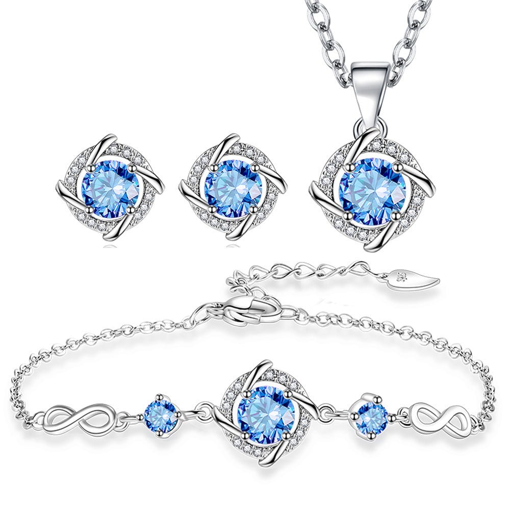Pendant Necklace Ear Stud Bracelet Suit Women's Diamond Windmill - HalleBeauty