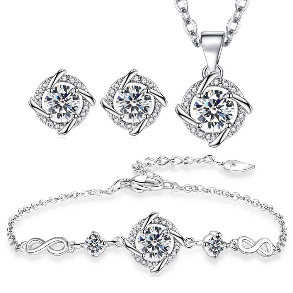 Pendant Necklace Ear Stud Bracelet Suit Women's Diamond Windmill - HalleBeauty