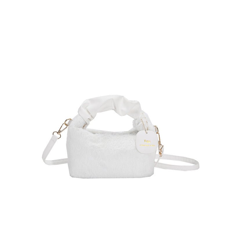Plush Pleated Handbag Women's One Shoulder Crossbody Bag - HalleBeauty