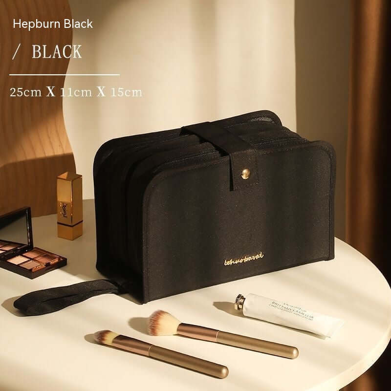 Premium Leather Book Cosmetic Bag: Large & Portable - HalleBeauty