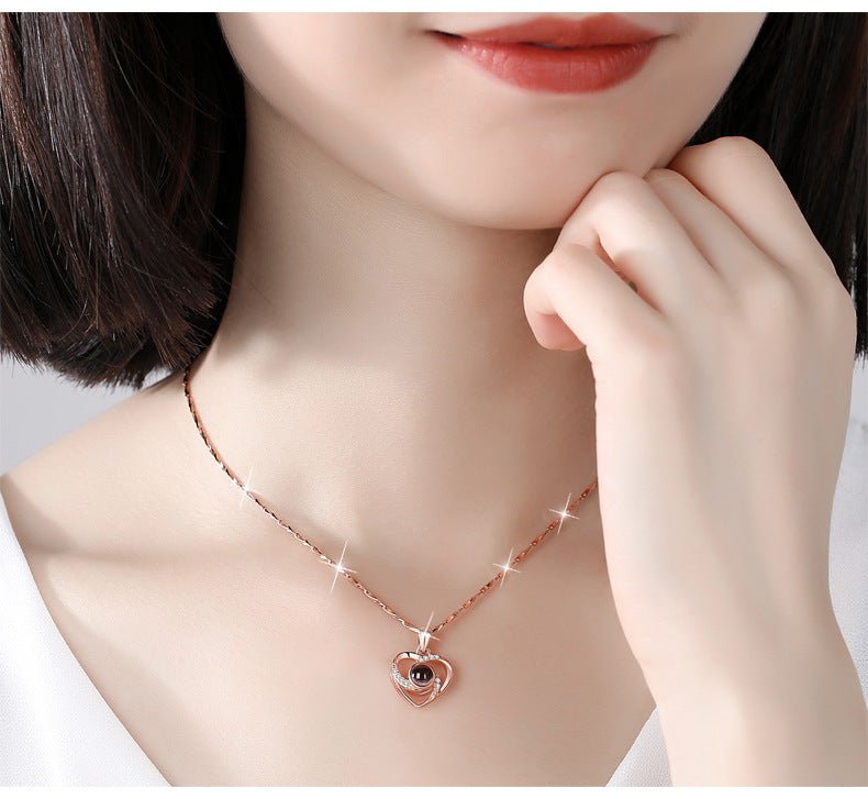 S925 Silver Romantic Colorful Photo Projection Necklace Heart Shaped Pendant Necklace - HalleBeauty