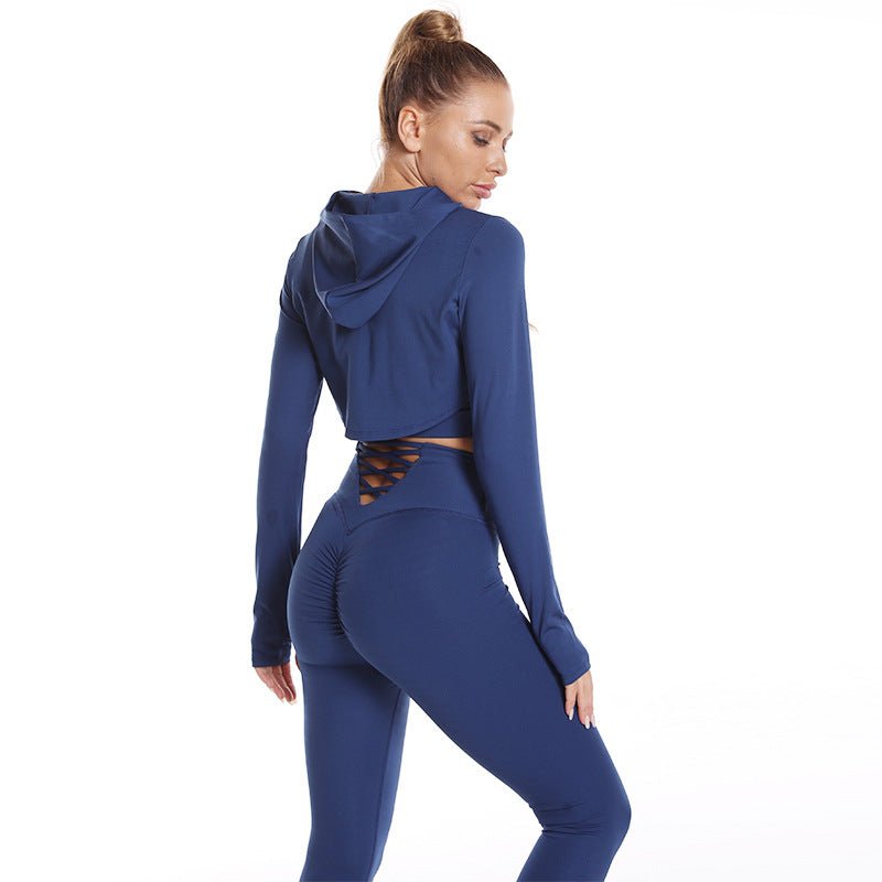 Seamless Active 3-Piece Set: Hooded Top, Camisole, and High-Waist Leggings - HalleBeauty