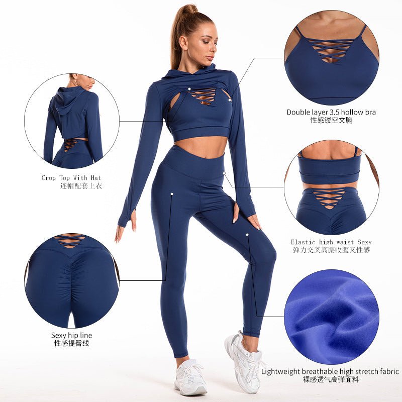Seamless Active 3-Piece Set: Hooded Top, Camisole, and High-Waist Leggings - HalleBeauty