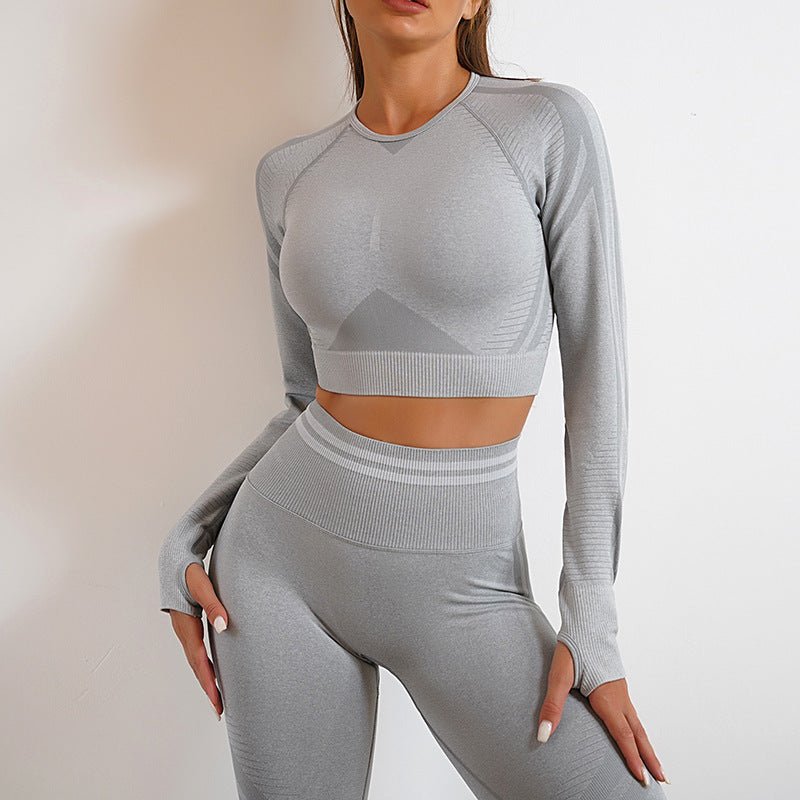 Seamless Yoga Leggings and Long Sleeve Top Set for Effortless Style and Performance - HalleBeauty