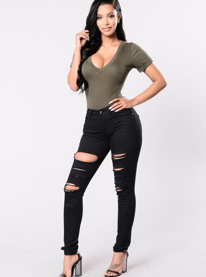 Sexy Slim Mid-Waist Ripped Jeans for Women - Cotton Denim Pencil Pants - HalleBeauty