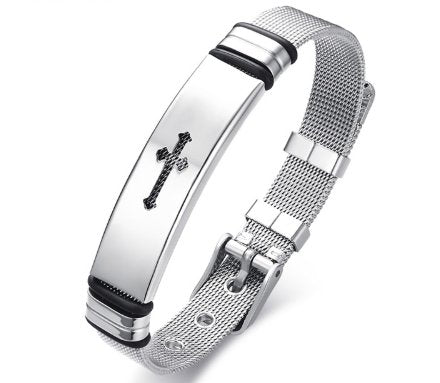 Stainless Steel Cross Bible Charm Bracelet Wristband For Men Adjustable Watch Bands Bracelet Christian Jewelry - HalleBeauty