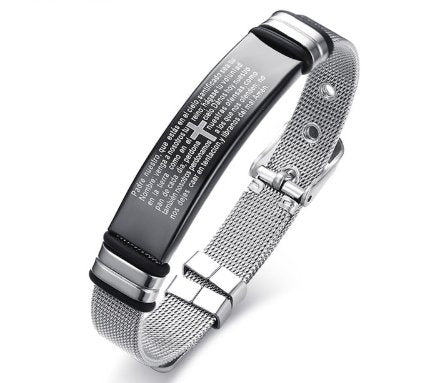 Stainless Steel Cross Bible Charm Bracelet Wristband For Men Adjustable Watch Bands Bracelet Christian Jewelry - HalleBeauty