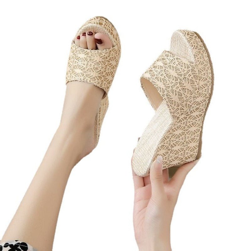Chic Peep-Toe Wedge Platform Slippers for Effortless Style - HalleBeauty