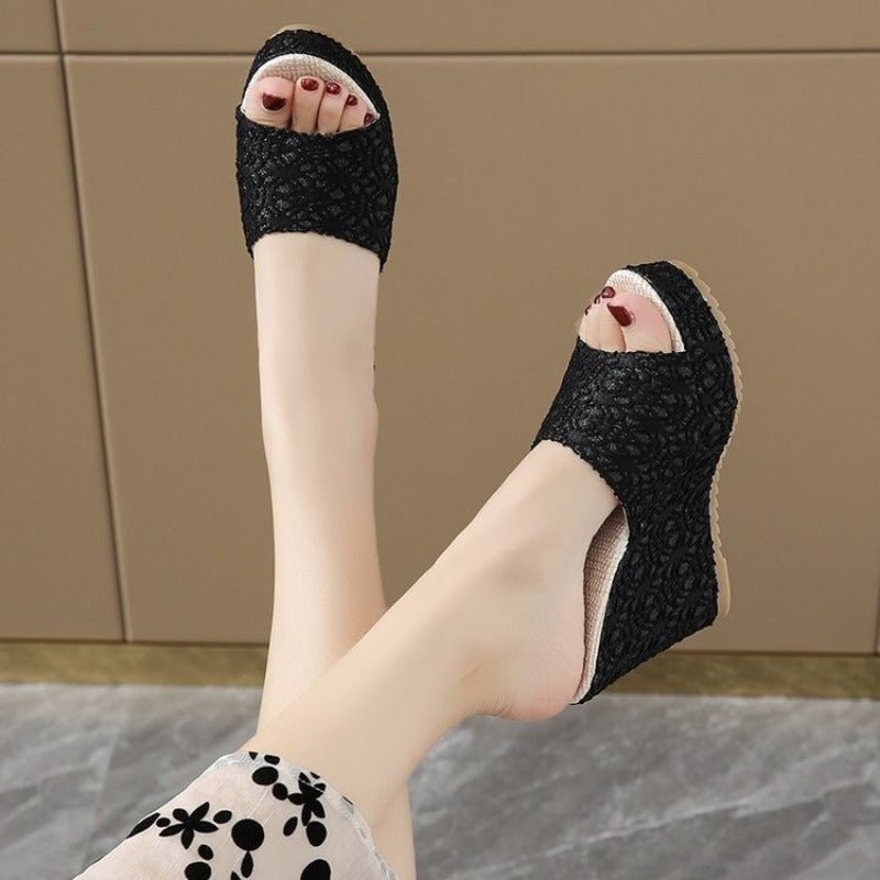 Chic Peep-Toe Wedge Platform Slippers for Effortless Style - HalleBeauty