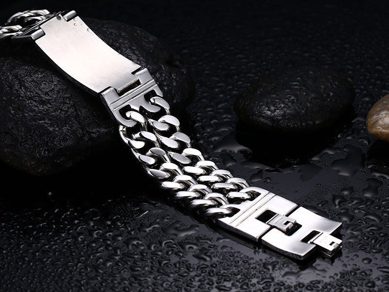 Vnox Biker Bracelets Men\'s Jewelry 316L Stainless Steel Skull Double Chain Charm Gift - HalleBeauty