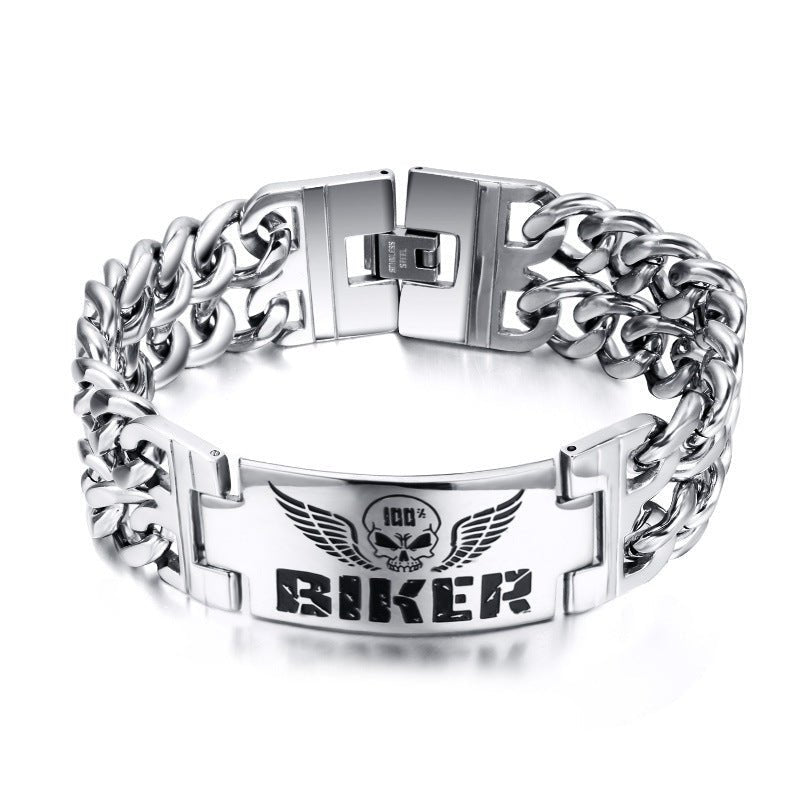 Vnox Biker Bracelets Men\'s Jewelry 316L Stainless Steel Skull Double Chain Charm Gift - HalleBeauty