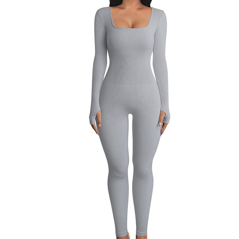 Winter Workout Jumpsuit for Women: Sexy One-Piece with Square Collar Sportswear - HalleBeauty