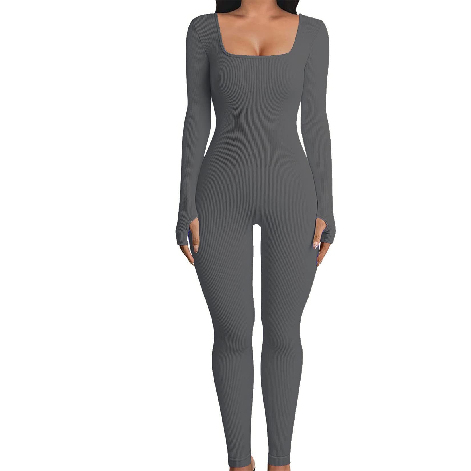Winter Workout Jumpsuit for Women: Sexy One-Piece with Square Collar Sportswear - HalleBeauty