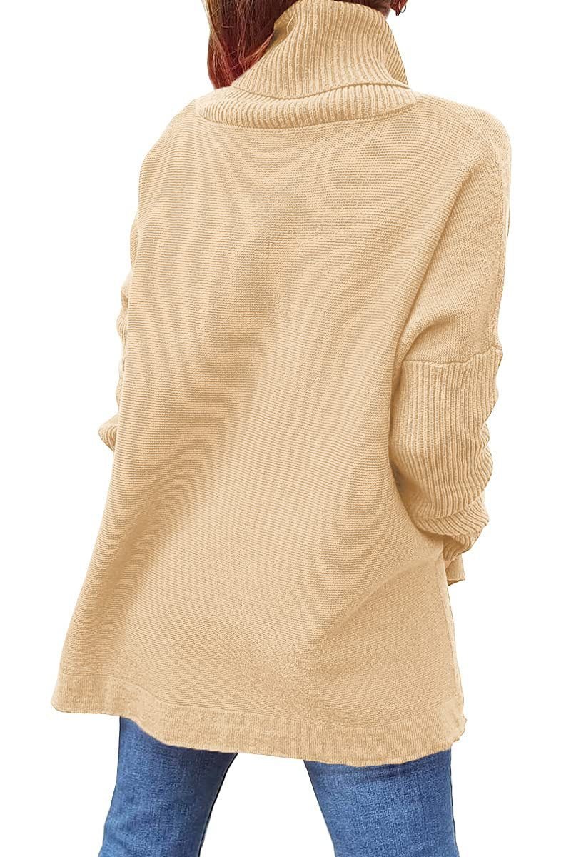 Women's Mid-Length Turtleneck Sweater: Batwing Sleeve, Slit Hem Tunic - HalleBeauty