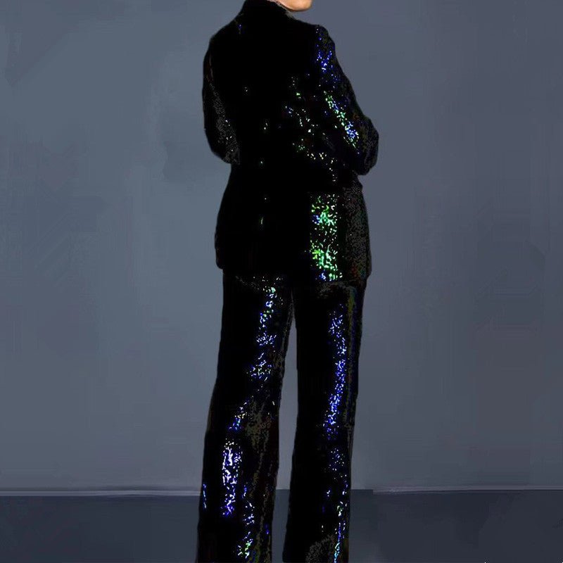 Women's Slim-Fit Sequined Suit - Top and Trousers Set for Elegant Style - HalleBeauty