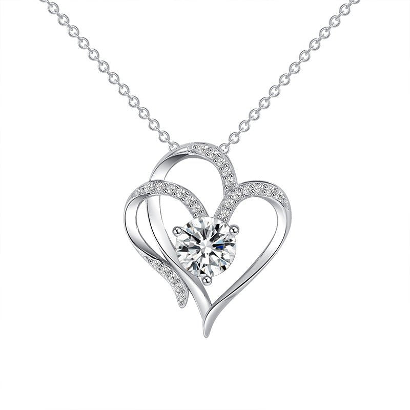 Zircon Double Love Necklace With Rhinestones Ins Personalized Heart-shaped Necklace Clavicle Chain Jewelry For Women Valentine's Day - HalleBeauty