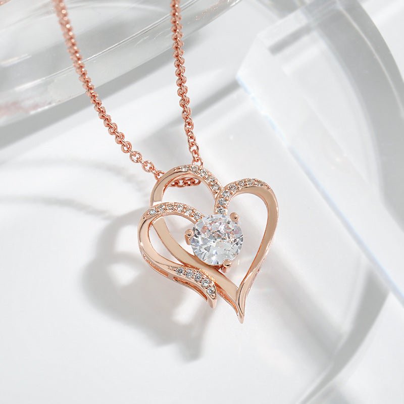 Zircon Double Love Necklace With Rhinestones Ins Personalized Heart-shaped Necklace Clavicle Chain Jewelry For Women Valentine's Day - HalleBeauty